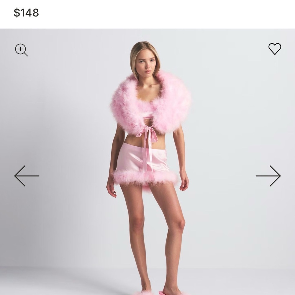 SKIMS Pink Satin Marabou Trim Bustier Set - Picture 2 of 8
